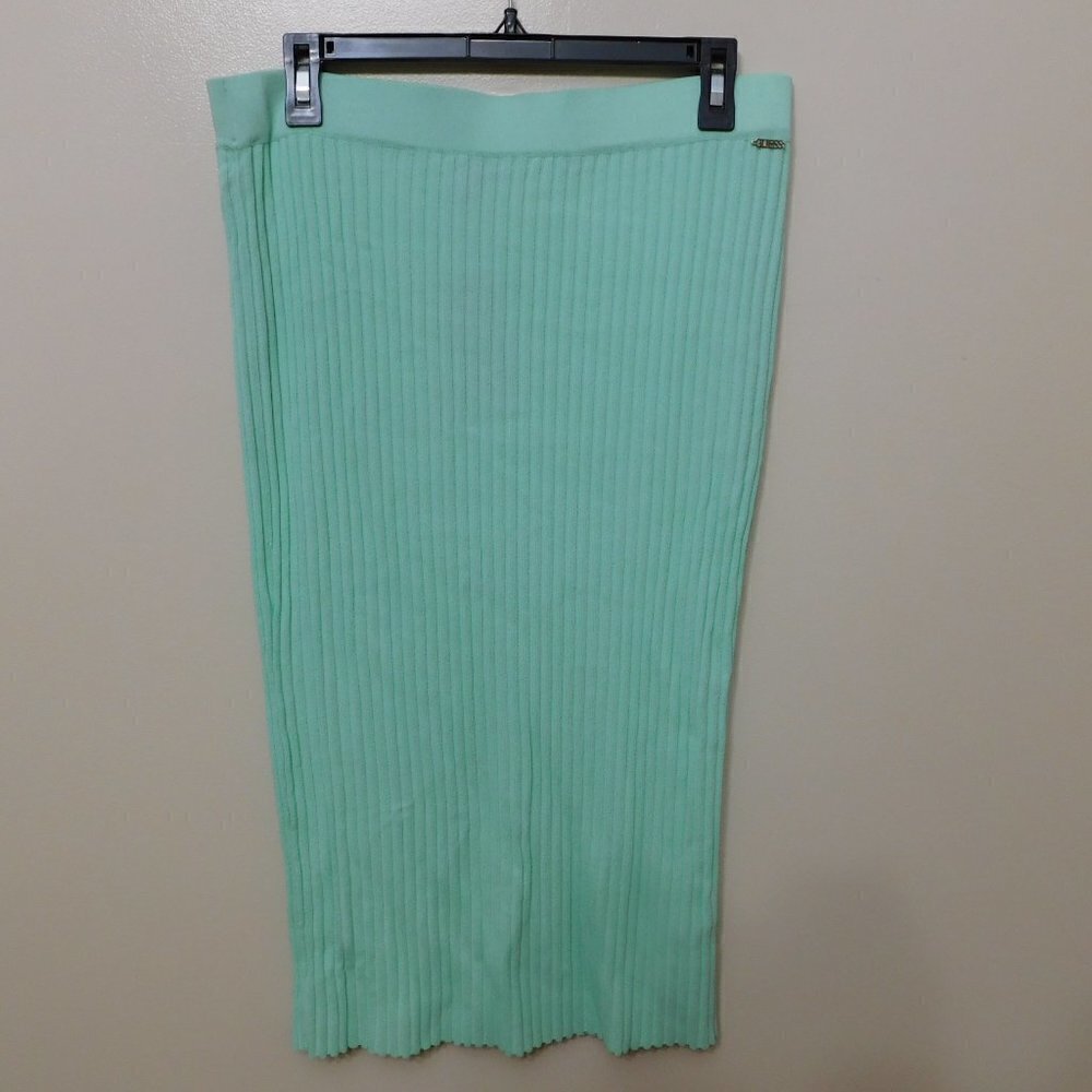 JR433 Guess Logo Green Ada Ribbed Sweater Pencil Skirt Size XL